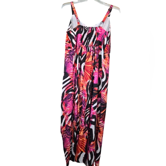 Size 0X NEW FLORAL+ZEBRA MIXED PRINT MAXI DRESS Summer Vacation - Picture 4 of 9